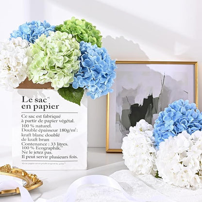 4 Pcs Blue Hydrangea Artificial Flowers, Latex Real Touch Hydrangea Flowers, 19.6'' Full Faux Hydrangea Flowers Fake Flowers for Home Decor Party Wedding Centerpiece Bouquet Floral Arrangements
