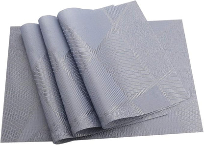 Gugrida Natural Placemats Woven Vinyl Insulation Washable Table Placemats Kitchen Dining Table Mat Place Mats PVC Set of 6, Natural Blue Wood Color