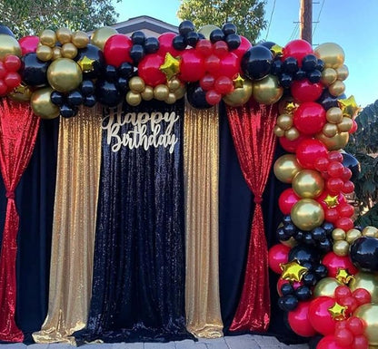 Black Gold Sequin Backdrop Curtain 4 Panels 2FTx8FT Glitter Background Drapes Sparkle Photography Backdrop for Party Wedding Birthday Wall Decoration