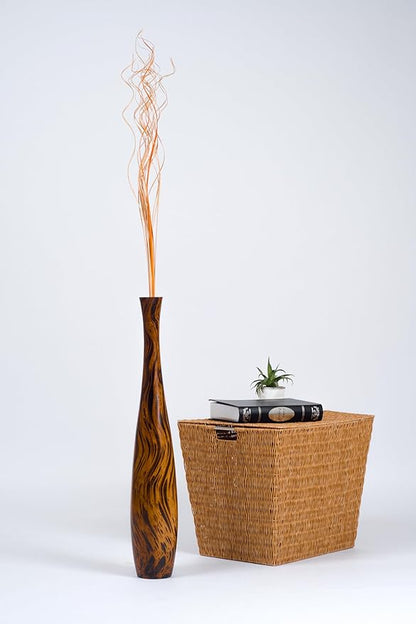 Leewadee Large Brown Home Decor Floor Vase - Wooden 26 inch Tall Farmhouse Decor Flower Holder for Fake Plant and Pampas Grass