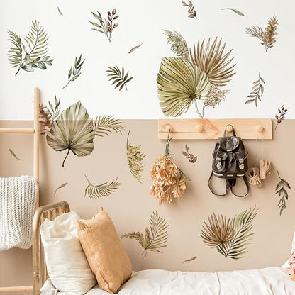 Large Boho Palm Leaves Wall Decals Fall Leaf Wall Stickers for Living Room Bedroom TV Background Wall Decor