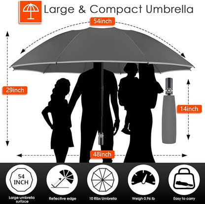 Bodyguard Inverted Umbrella - Large Windproof for Rain & Sun, Compact Reverse With Reflective Stripe, Teflon-Coated for Women Men, Travel Folding With Cover Bag