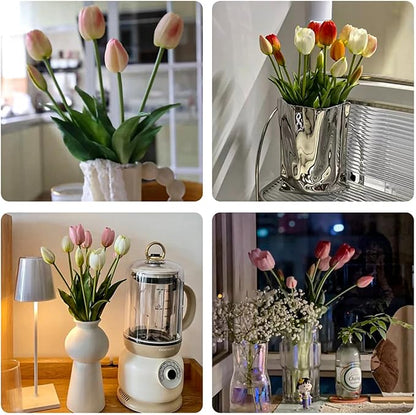 20PCS Peachy Fake Tulips Artificial Flowers Real Touch Latex Faux Tulips UV Resistant Fake Flowers Bouquet for Table Home Decor Party Wedding Garden Decoration