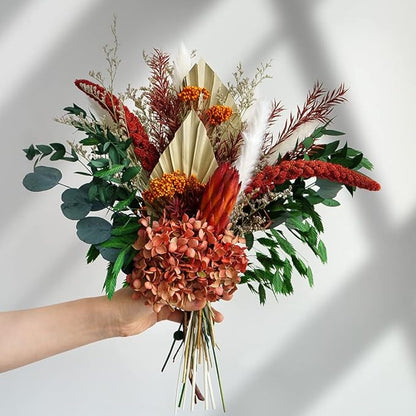 Natural Dried Flower Bouquet - Fall Pampas Grass & Eucalyptus Decor, Preserved Plants Bundle for Vases, Rustic Floral Arrangements for Home Wedding Table Centerpiece Decorations