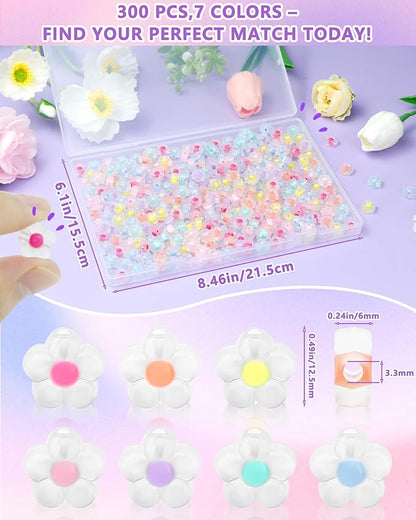 FIVEIZERO 300PCS Acrylic Flower Beads — Multicolor Transparent Flower Bracelet Charms for DIY Jewelry Making, Bracelets & Necklaces