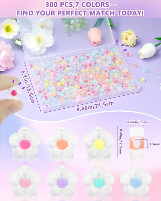 FIVEIZERO 300PCS Acrylic Flower Beads — Multicolor Transparent Flower Bracelet Charms for DIY Jewelry Making, Bracelets & Necklaces