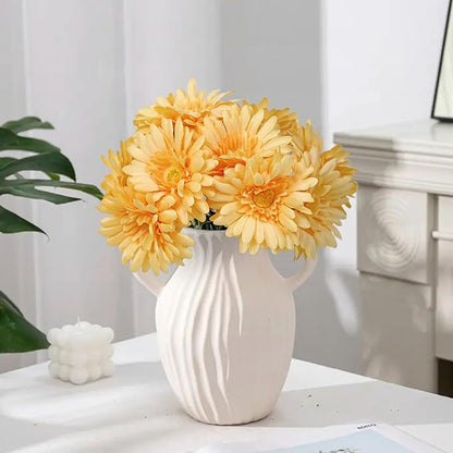 TOPIA Artificial African Daisies Flowers African Daisy Silk Flowers Artificial Gerbera Daisies Pack of 10 (Champagne)