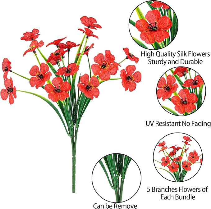 MACTING Spring Artificial Flowers for Outdoors 6 Bundles Fake Flowers UV Resistant Faux Plastic Plants No Fade for Planters Window Box Patio Porch Garden Yard Indoor Outside Decorations(Mix Color-1)