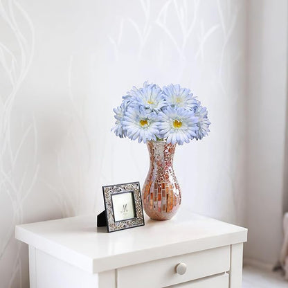 TOPIA Artificial African Daisies Flowers African Daisy Silk Flowers Artificial Gerbera Daisies Pack of 10 (Light Blue)