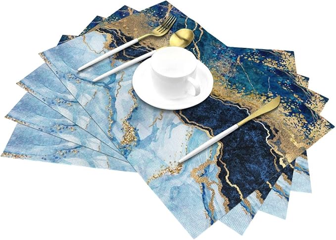 Placemats Set of 4 PVC Woven Place Mats Heat Resistant Easy to Clean for Indoor Outdoor Party Kitchen Dining Table Decoration 12"x18",Marble Pattern