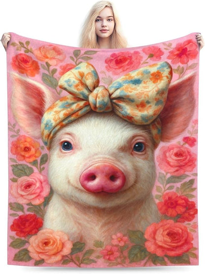 Pink Pig Blanket Cute Pig Throw Blanket Soft Cozy Fleece Fuzzy Stuffed Plush Flannel Animal Gifts for Girls Women Boys Kids Adults 60"X80"
