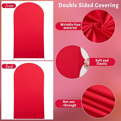 7.2FT Red Arch Cover - Polyester Fitted Wedding Arch Stand Covers Round Top Chiara Arch Backdrop Cover for Birthday Party Banquet Photo Background Decoration