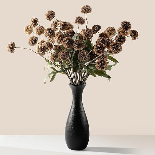 JAKY-Global Fall Flower Fake MUMS Artificial 10 Stems,Long Stems Silk Flowers Autumn Home Decor,Faux Floral Pompon Balls for Table Vase,Halloween Centerpieces,Wedding Arrangements
