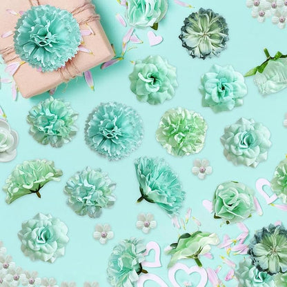70 pcs Mini Artificial Flowers Heads Mint Green Silk Peony Daisy Rose Bulk Mix Flower Heads Faux Rose for Crafts Graduation Wedding Baby Shower DIY Home Party Decoration