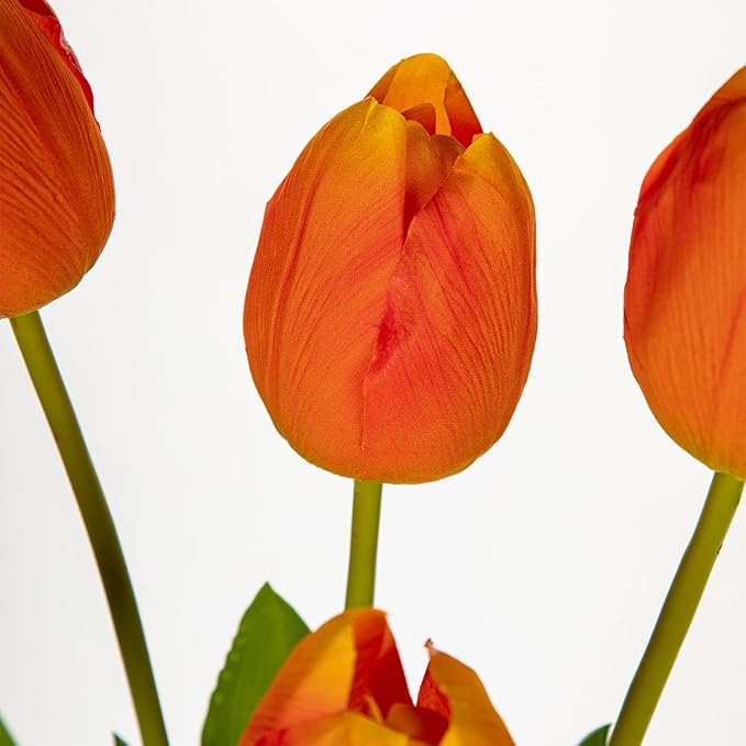 6PCS 23" Fake Tulip Flowers Artificial Orange Tulips Long Stem Faux Flower, Silk Flower Décor for Floral Arrangement Home Farmhouse Wedding Decoration