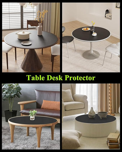 Black Plastic Table Cover Protector, 48" Round Waterproof Easy Flat PVC Desk Pad Mat, 1.5mm Thick Vinyl Table Top Protector for Dining Room Table, Office, Dresser