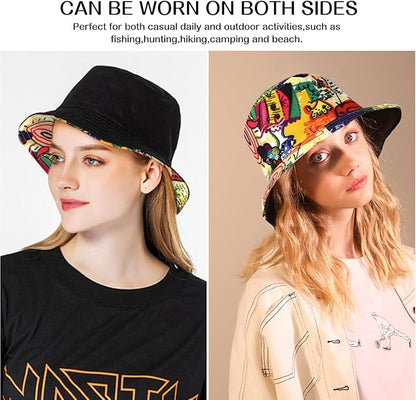 XYIYI Cute Bucket Hat Beach Fisherman Hats for Women, Reversible Double-Side-Wear