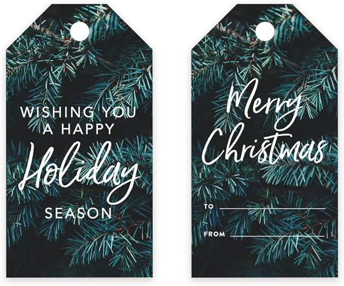 Andaz Press Christmas Holiday Season Classic Gift Tags, Merry Christmas to from and Wishing You A Happy Holiday Season, Christmas Tree Branch Design, for Holiday Events, Parties, and Favors, 60-Pack