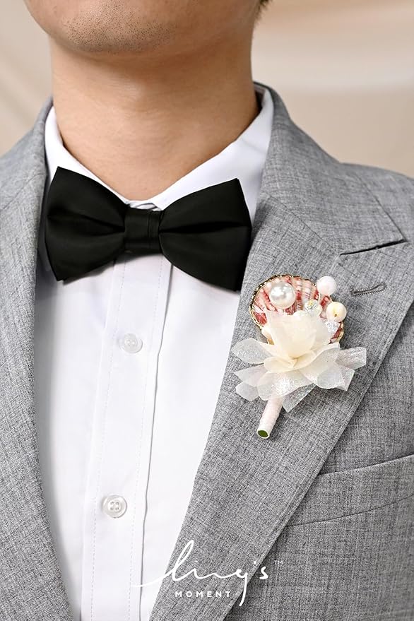Ling's moment Boutonniere for Men, 6pcs Groom Groomsmen Boutonniere, Artificial Flowers for Wedding Decor/Prom/Homecoming, etc.Cream Blush