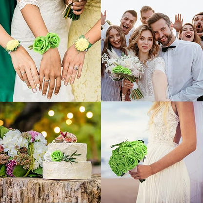 JOYLEX Artificial Flowers Realistic Roses, 25pcs Real Looking Fake Roses with Stem for DIY Wedding Bouquets Centerpieces Bridal Shower Party Home Romantic Decorations (Regular 3" - 25pcs, Green)