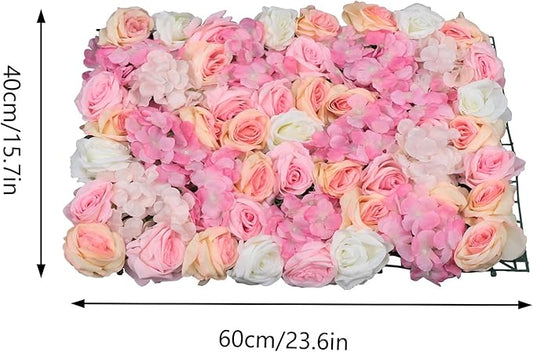 16"x 24" Artificial Flower Wall Panels,Flower Wall Mat Silk Flower Panels for Outdoor Garden Backyard Fence Fence Privacy Screen and Indoor Wall Decor (4Pcs Pink+Champagne+White)