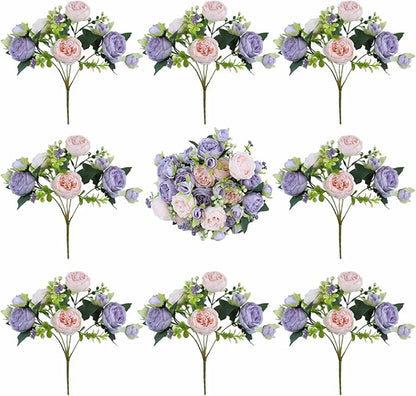 8 Bundles Peonies Artificial Flowers Silk Peonies Faux Flowers Fake Peonies Artificial Flowers Peonies Bouquet for Table Centerpieces Decoration Wedding Decor Home Party Decor (Pink and Purple)