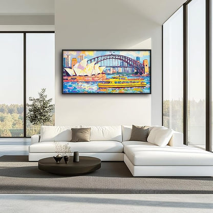 Extra Large Sydney Opera House Framed Wall Art for Living Room,Oversized Abstract Harbour Bridge Cityscape Pictures Wall Decor,Canvas Print Painting Modern Artwork Bedroom Office Bathroom 60L x 30W