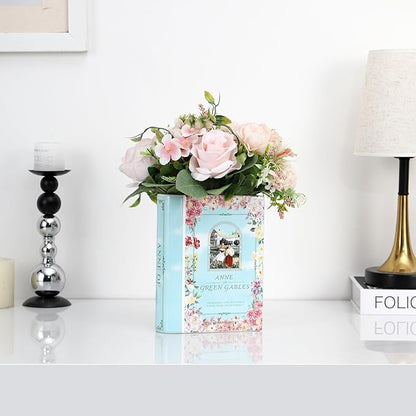 Ceramic Book Vase, Book Vase for Flowers, Ceramic Book Shaped Vase, Book Flower Vases Blue, Large Ceramic Vases for Home, Office, Bedroom, Living Room, Dining Table(Anne)