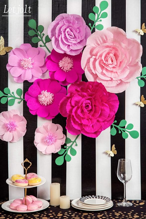 Letjolt Giant Paper Flowers Decoration for Wall 3D Artificial Flowers Wedding Backdrop Handcrafted Rose for Baby Shower Bridal Shower Nursery Wall