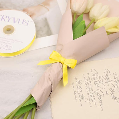 Daffodil Yellow Satin Ribbon, Double Faced 3/8 Inch X 25 Yards Daffodil Ribbon, Premium Satin Ribbon for Gift Wrapping, Crafts, Hair Bow Making, Sewing, Flower Bouquet, Wedding Party Decor