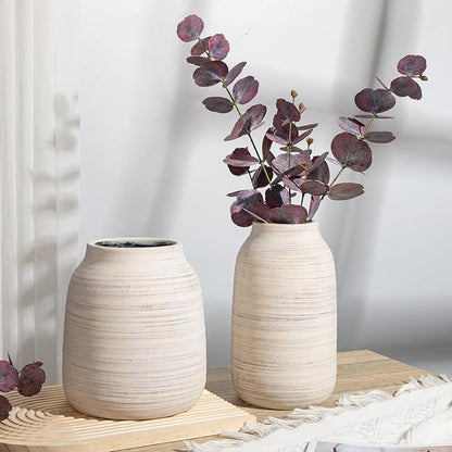 Briful 9.6in Large Rustic Shabby White Ceramic Vase,Vintage Farmhouse Flowers Vase,Shabby Terra Cotta Vase, Antique Pottery Decorative Pampas Vase for Home Office Table Shelf Mantel Porch Decorations
