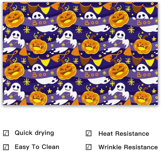 Placemats Set of 4 Halloween Waterproof Oilproof Table Mats Washable Wipeable Heat Resistant Easy to Clean for Indoor Outdoor Party Kitchen Dining Table Decoration 12 * 18in