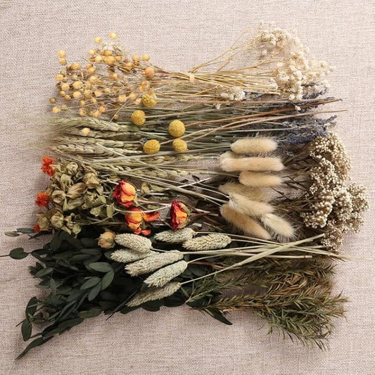 12 Kinds of Dried Flowers for Crafts Bulk DIY Natural Dried Pampas Grass Rose Lavender Babys Breath with Stems Dry Flower Bouquets with Hemp Rope Handmade DIY Ideas Home Decor Floral Arrangement
