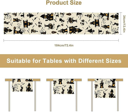 Halloween Table Runner, Retro Gothic Spoonky House Day of Death Mysterious Halloween Coffee Table Center Decor for Home Kitchen Dining Patio Holiday Party Table Decorations 13x72 inches