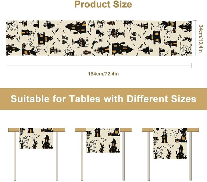 Halloween Table Runner, Retro Gothic Spoonky House Day of Death Mysterious Halloween Coffee Table Center Decor for Home Kitchen Dining Patio Holiday Party Table Decorations 13x36 inches