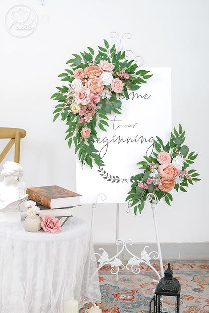 Pack of 2 Wedding Arch Decorations Artificial Hanging Flowers Floral Swag for Wedding Welcome Sign Backdrop Balloon Arch Home Party Bridal Ceremony Reusable(Deep Pink)