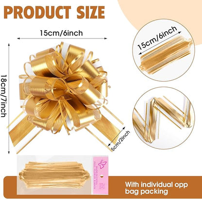 24PCS 6 Inch Large Pull Bows,Gold Bow for Gift Wrapping,Party Gift Wedding Ribbon Bows for Wrapping Boxes or Flower Decorations,Perfect for Christmas Valentine's Day Decoration Bow（Gold）
