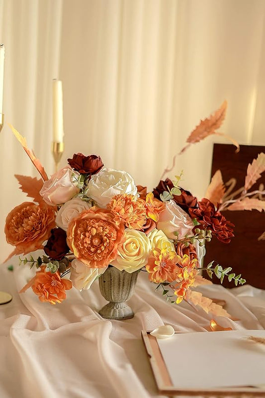 Lookein Artificial Flowers for DIY Wedding Decoration Bridal Bouquet Table Centerpieces Flower Garland Wreaths Aisle Arch Flower Decoration Home Decor, Passionate Burnt Orange
