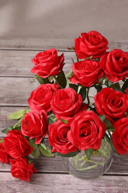 Luyue 10PCS Artificial Roses Flower with Stems Slik Fake Flowers Bouquet Realistic Long Stem Faux Rose for Valentines Day Wedding Home Decor
