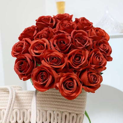 Nubry Artificial Burnt Orange Silk Rose Flower Bouquet Lifelike Fake Rose for Wedding Home Party Decoration Event Gift 10pcs (Burnt Orange)