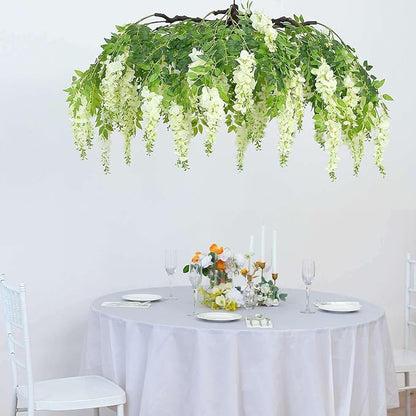 Efavormart 55" Cream Artificial Silk Wisteria Vine Round Hanging Canopy, Draping Garland Flower Chandelier with Interchangeable Branches