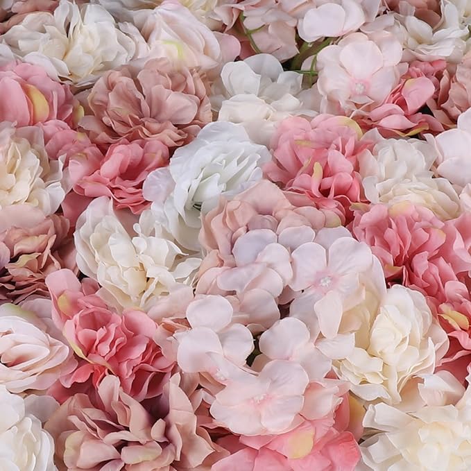 3D Flower Wall Panel Floral Backdrop,6PCS Artificial Flower Wall Background Silk Rose Mat, Artificial Flower Backdrop Faux Flower Panel for Wedding