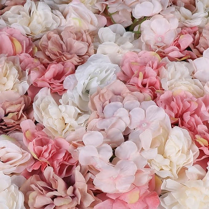 6 Pcs Artificial Silk Flower Wall Panel, Autumn Dahlia Rose Hydrangea Floral Backdrop for Wedding Photography Party Home Decor（15.75x23.62 inches）