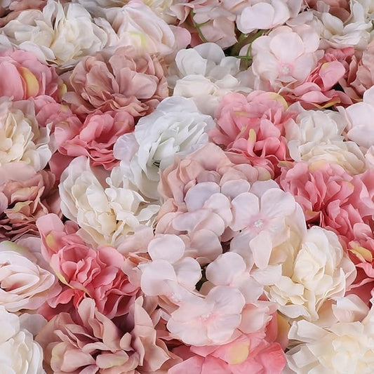 6 Pcs Artificial Silk Flower Wall Panel, Autumn Dahlia Rose Hydrangea Floral Backdrop for Wedding Photography Party Home Decor（15.75x23.62 inches）