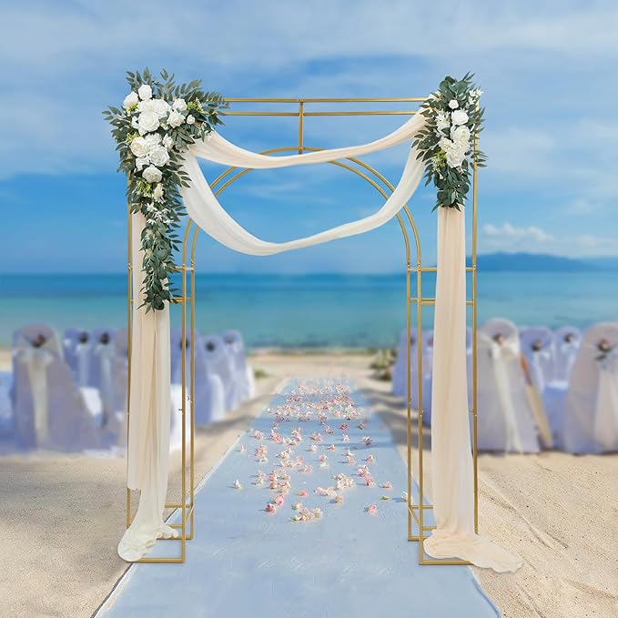 Wedding Arch Backdrop Stand, 7.9 Ft Heavy Duty Gold Metal Square Wedding Arch, 3D Floral Balloon Frame Flower Stand for Garden Indoor Outdoor Party Birthday Parties Engagements Decoration