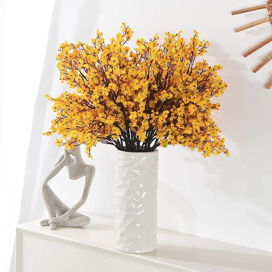 15PCS Artificial Baby Breath Flowers Fake Silk Real Touch DIY Floral Bouquets Decor Wedding Party Decoration Arrangements-Orange