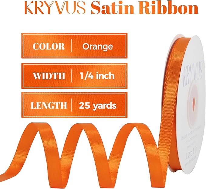 Premium Double Faced Satin Orange Ribbon, 1/4 Inch X 25 Yards, Perfect for Gift Wrapping, Crafts, Wedding Decor
