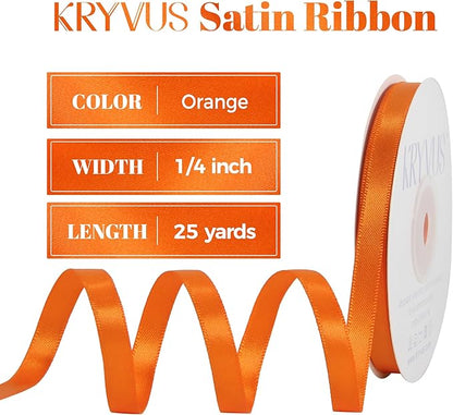 Premium Double Faced Satin Orange Ribbon, 1/4 Inch X 25 Yards, Perfect for Gift Wrapping, Crafts, Wedding Decor