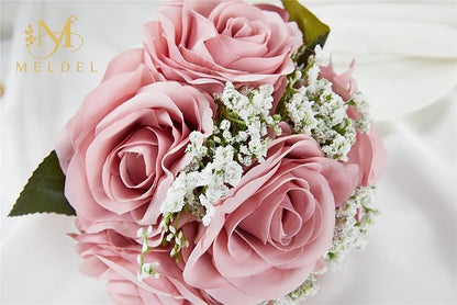 Meldel 6.5 Inch Bridesmaid Bouquet Set of 6, Wedding Bouquets for Bridesmaids, Rose Bridesmaid Bouquets for Wedding, Artificial Wedding Bouquet Flower, Floral Wedding Centerpieces