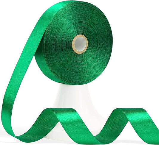 60 Yards Green Satin Ribbon 7/8 Inch, Solid Polyester Fabric Ribbon for Gift Wrapping, Crafts, Flower Bouquet, Wedding, Baby Shower, Festival, Christmas, Halloween